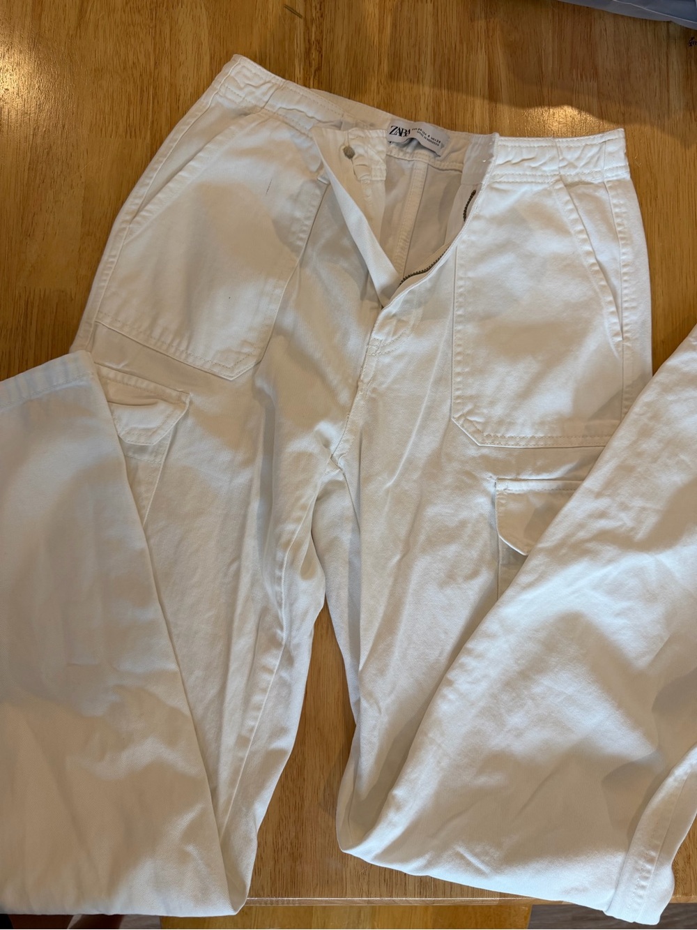 Zara White High-Rise Utility Pants